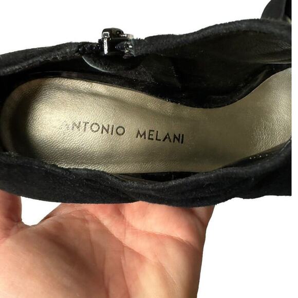 Antonio Melani Suede Zip Y2K Shootie Stiletto Peep Toe Booties Size 7.5 Black - Picture 5 of 9